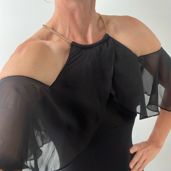 BA Nites Melanie Lyne Maxi Dress Off The Shoulder Gold Chain Neckline Black 4 - Picture 12 of 16